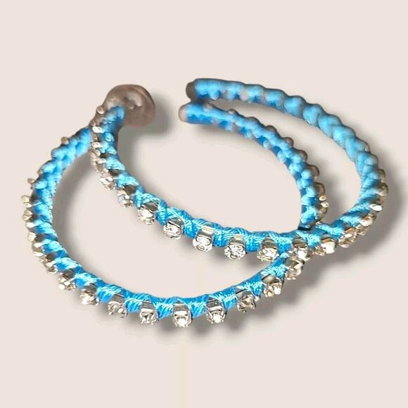 Big‎ Blue Wrapped Crystal Rhinestone Hoop Earrings 2.5" - Picture 1 of 4